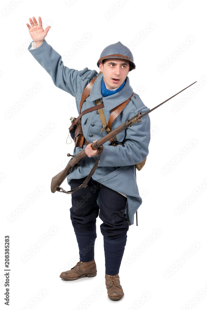 French soldier, wwi, 1914 1918, isolated on white background French soldier, wwi, 1914 1918, isolated on white background