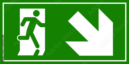 Emergency exit sign. Man running out fire exit