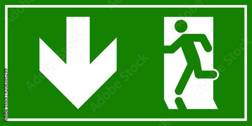 Emergency exit sign. Man running out fire exit
