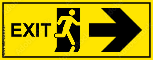 Emergency exit sign. Man running out fire exit