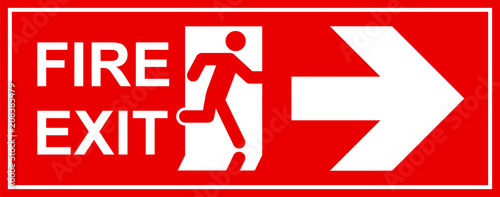 Emergency exit sign. Man running out fire exit