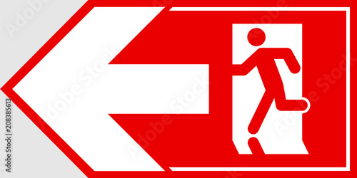Emergency exit sign. Man running out fire exit