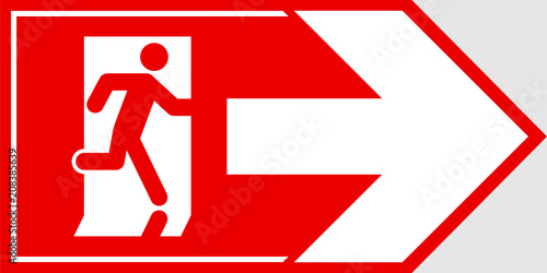 Emergency exit sign. Man running out fire exit