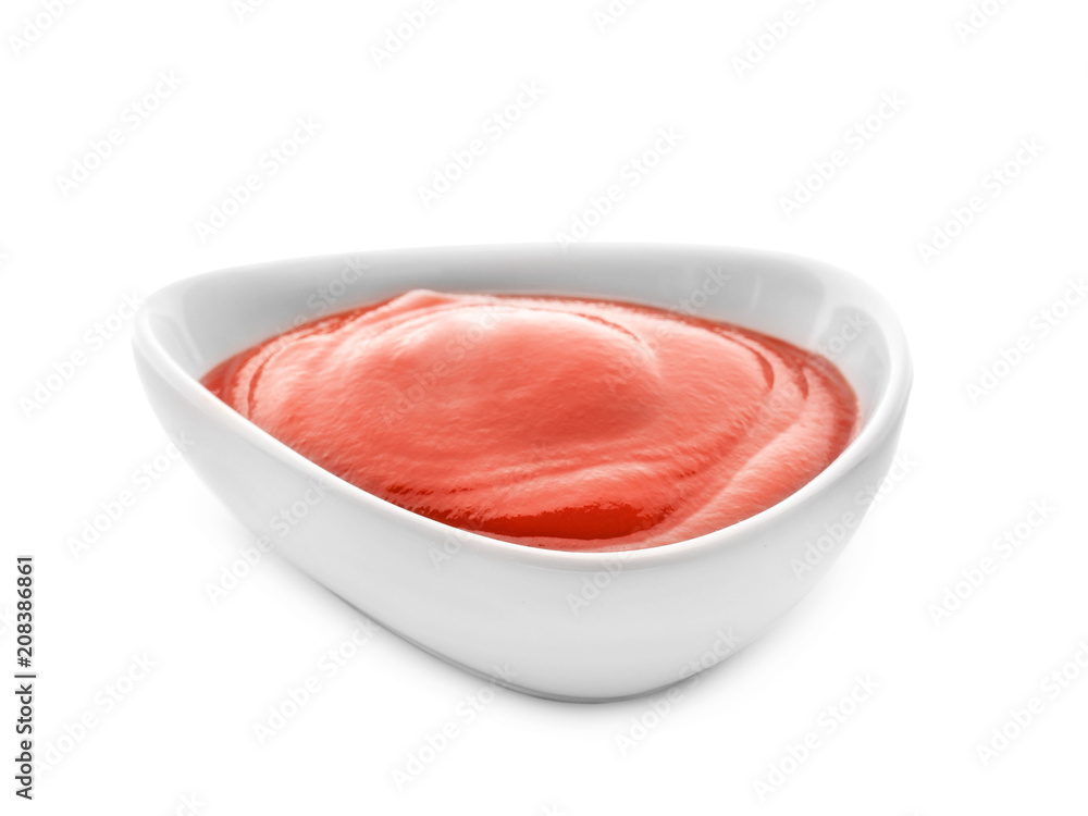 Bowl with delicious tomato sauce on white background Bowl with delicious tomato sauce on white background
