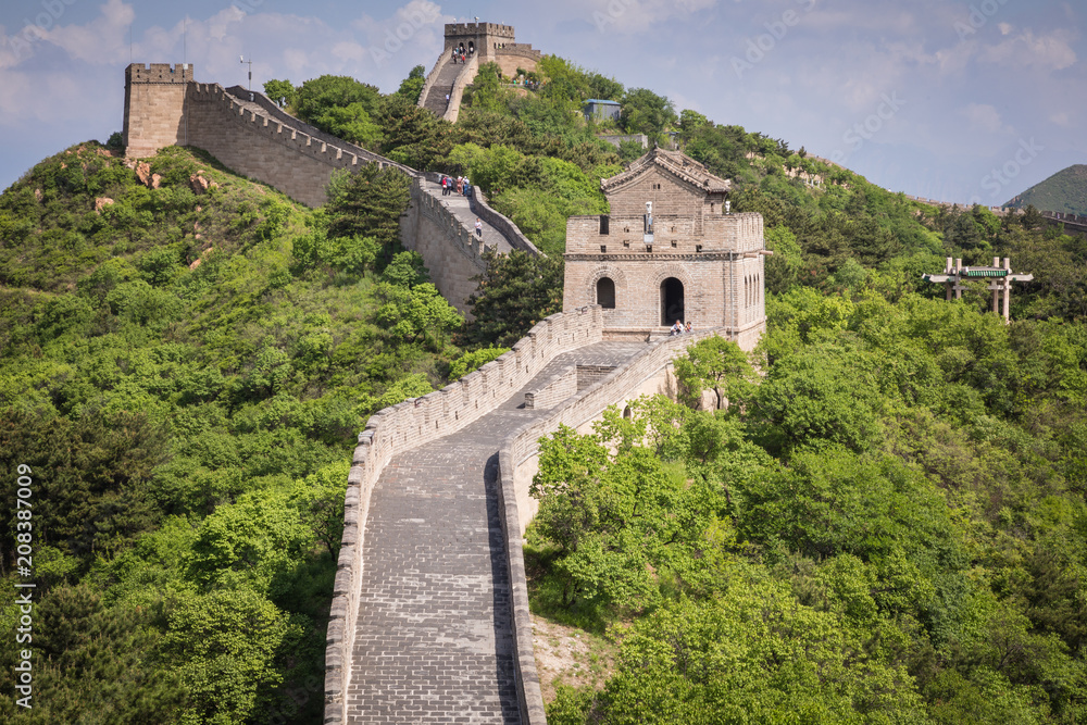 Panoramic view of Great Wall of China at Badaling in the mountains in the north of the capital Beijing.