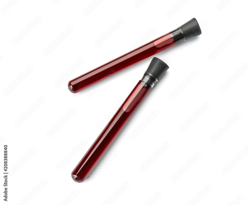 Test tubes with blood samples on white background Test tubes with blood samples on white background