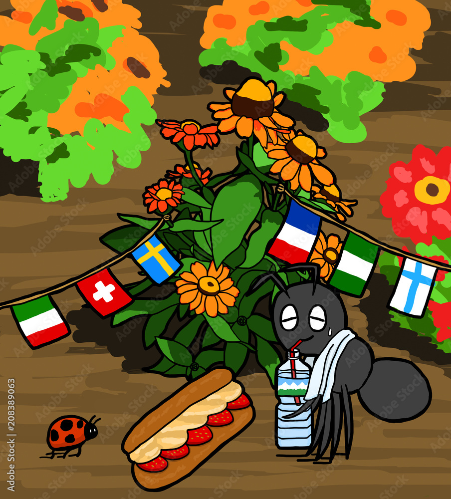 昆虫たちの真夏のおしゃれピクニック Stock イラスト Adobe Stock