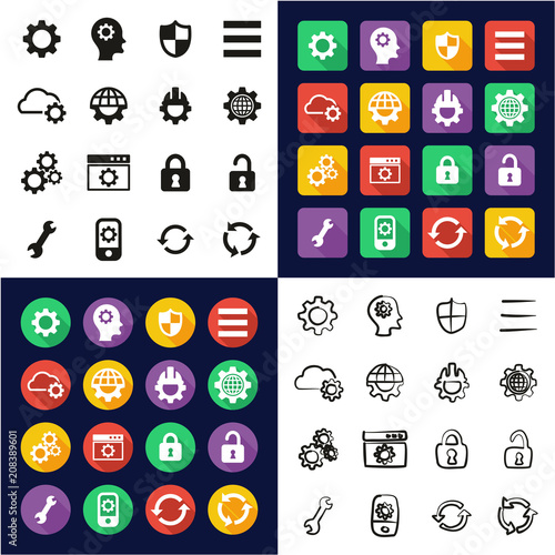 Settings Icons All in One Icons Black & White Color Flat Design Freehand Set
