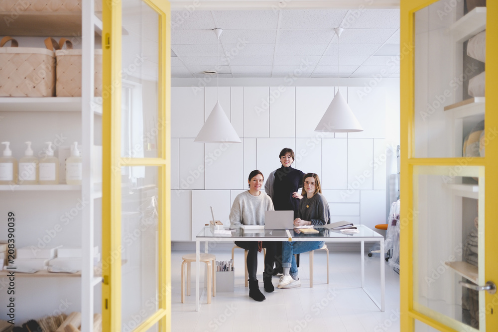 Three women in modern office Three women in modern office