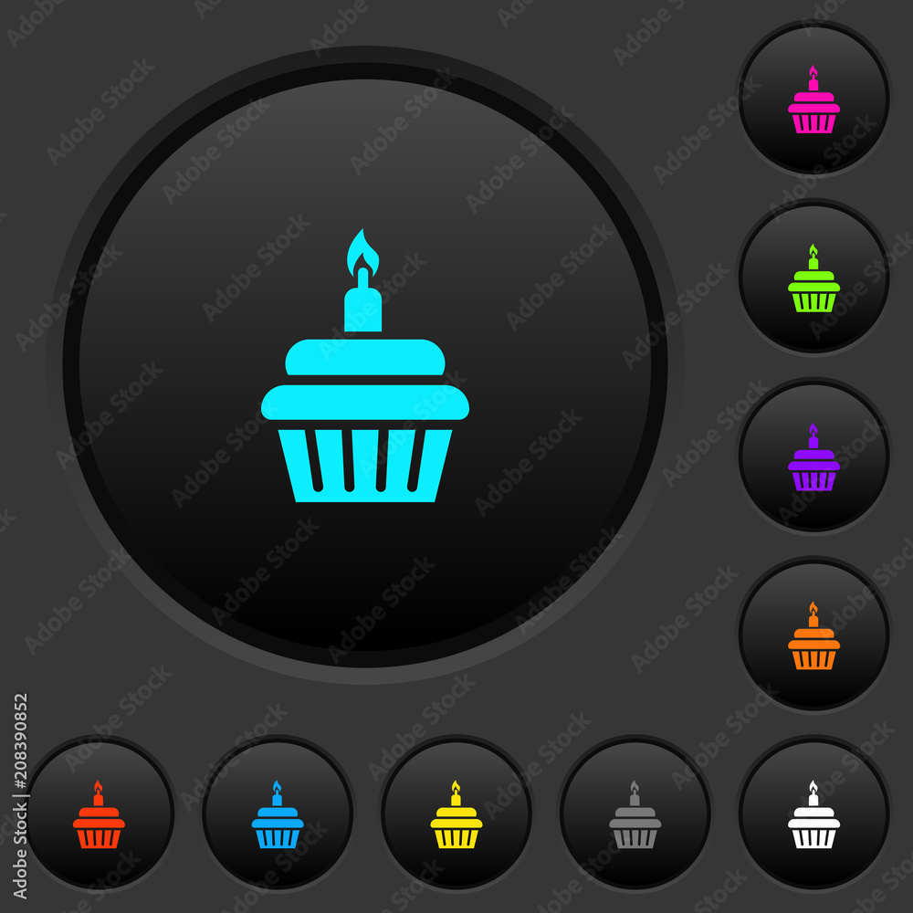 Birthday cupcake dark push buttons with color icons Birthday cupcake dark push buttons with color icons
