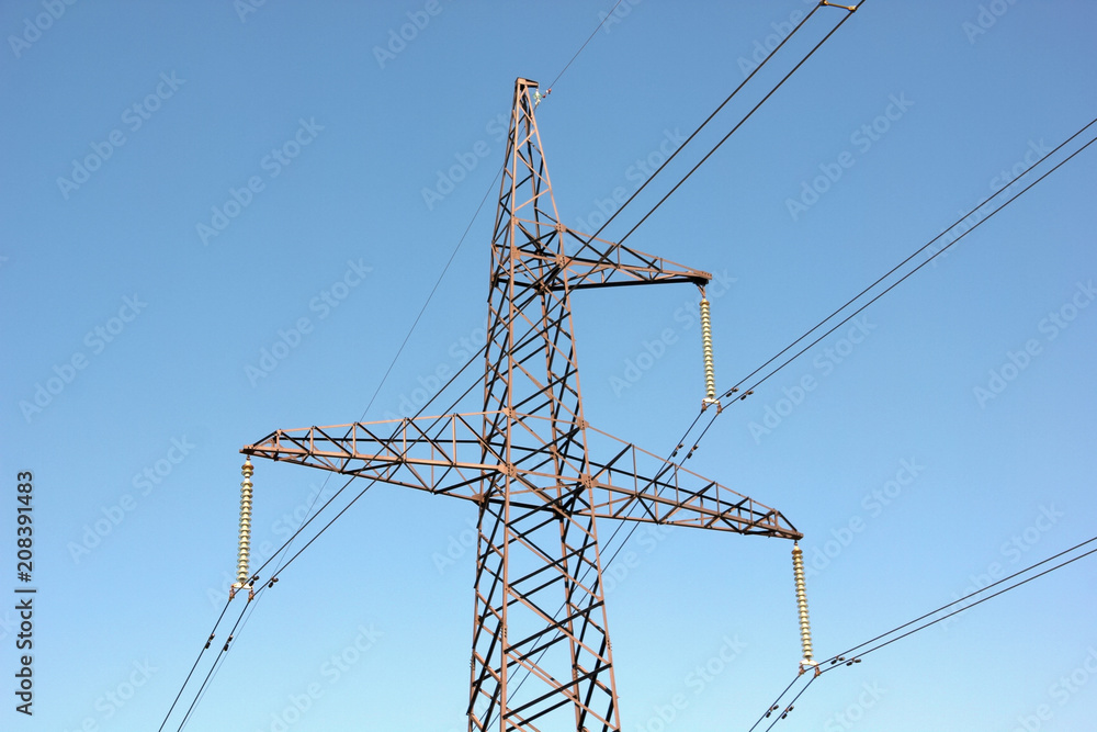 Support power lines and wires against the sky Support power lines and wires against the sky