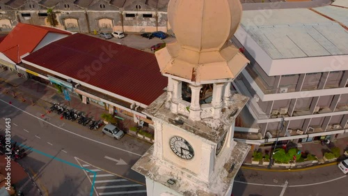 aerial shot of the Victoria Memorial Clock Tower, Georgetown, Penang, Malaysia photo