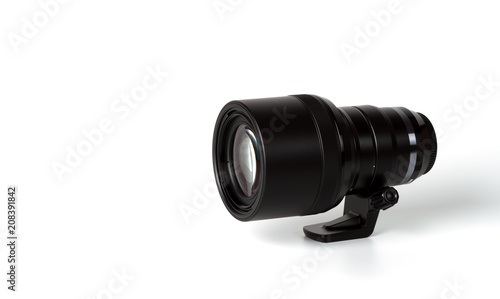 Telephoto Zoom Lens with Lens Hood Isolated on White Background