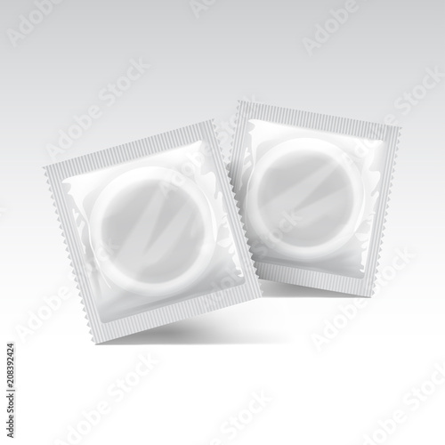 Set of Packaging with a condom for your design and logo. Realistic White Blank template. Vector Mock Up illustration
