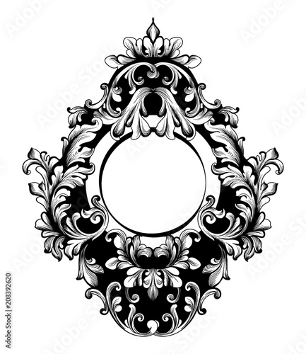 Baroque Round Frame Vector. Classic rich ornamented carved decors. Rococo sop...