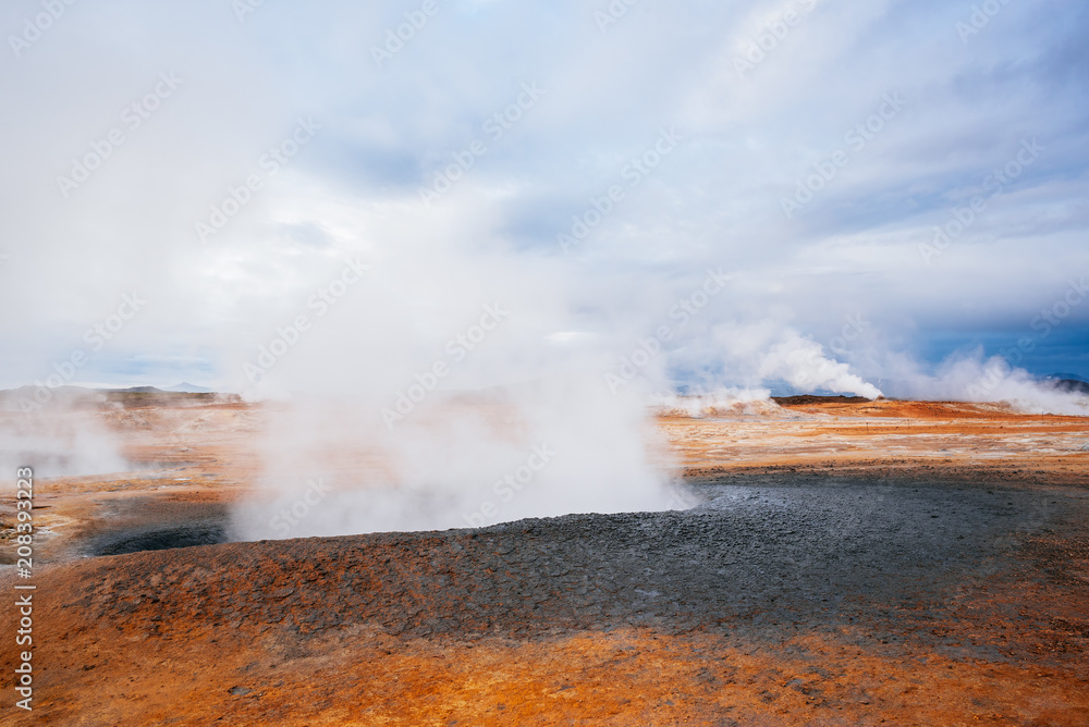 Geothermal area Hverir with steam eruptions, Iceland, Europe