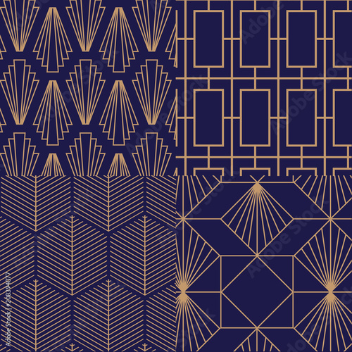 Navy art deco vector pattern.