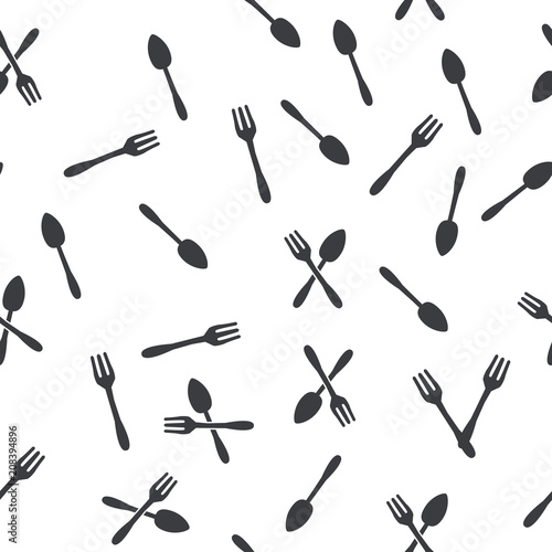 hand drawn doodle spoon, knife and fork seamless pattern