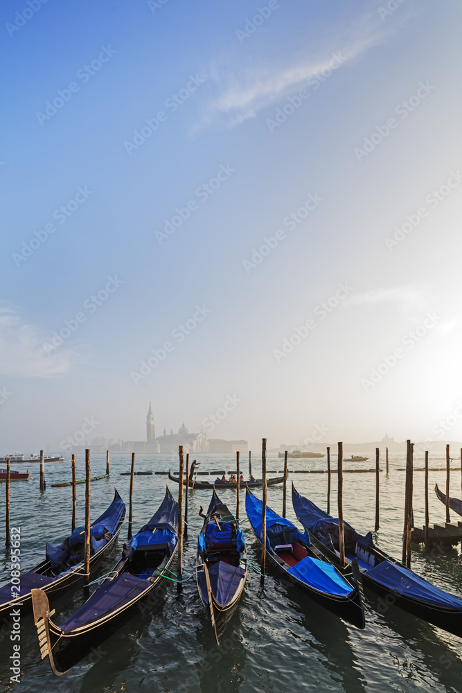 Gondola and San Giorgio Maggiore Church across Basino di San Marco, Venice, Veneto Gondola and San Giorgio Maggiore Church across Basino di San Marco, Venice, Veneto
