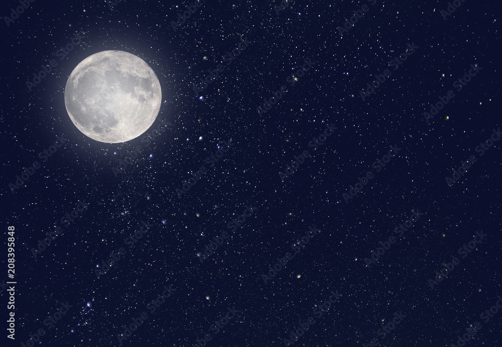 Night Moon and dark Sky with Stars Universe as background or Texture