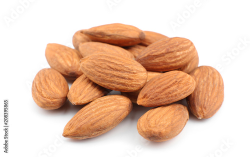 Almonds on white background. Nut snack