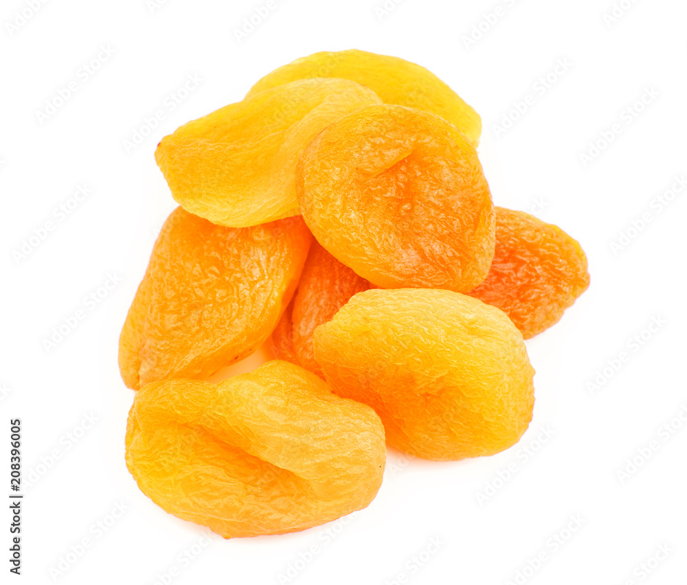 Dried apricots on white background