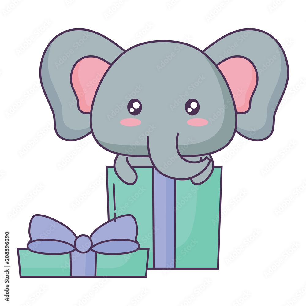 Obraz premium gift box with cute elephant icon over white background, vector illustration