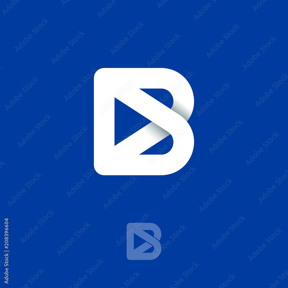 B monogram logo. Origami logo. White letter B consist of interwoven lines on a dark-blue background. Monochrome option.  - obrazy, fototapety, plakaty 