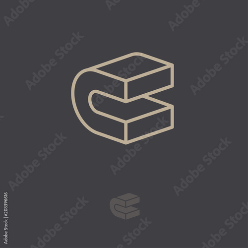 C logo. C monogram. 3D linear C letter. Abstract volume logo. Building or construction emblem. Monochrome design.