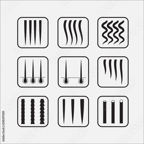Vector Illustration of a Hair texture chart. Hair types icon set.