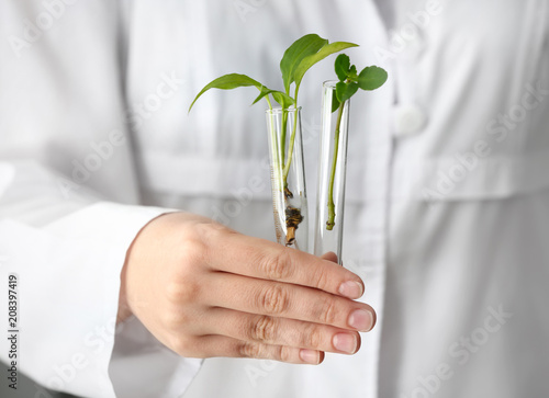 Lab worker holding test tub...