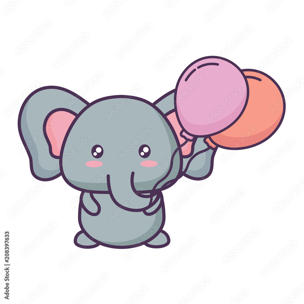 Naklejka premium cute elephant with balloons over white background, vector illustration
