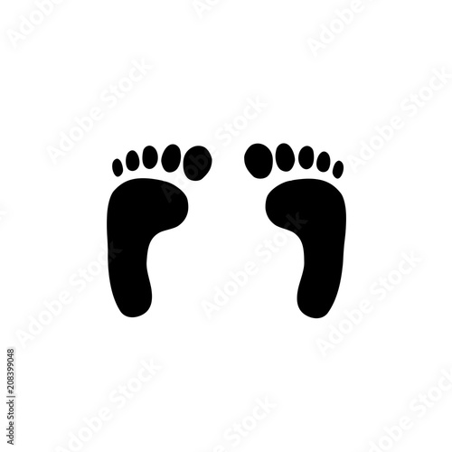 Black silhouette of human barefoot footprint isolated on white background.