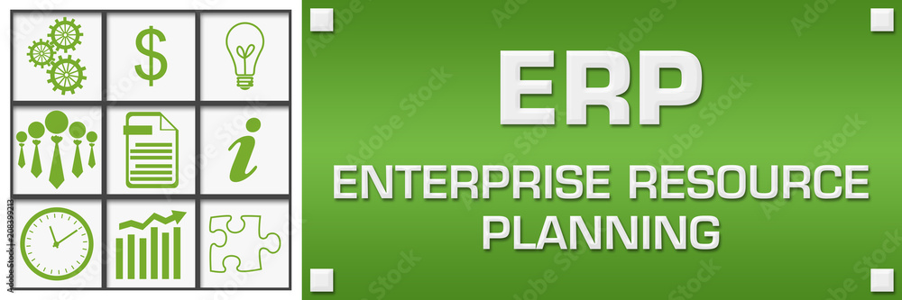ERP - Enterprise Resource Planning Green Business Symbols Grid Left ERP - Enterprise Resource Planning Green Business Symbols Grid Left