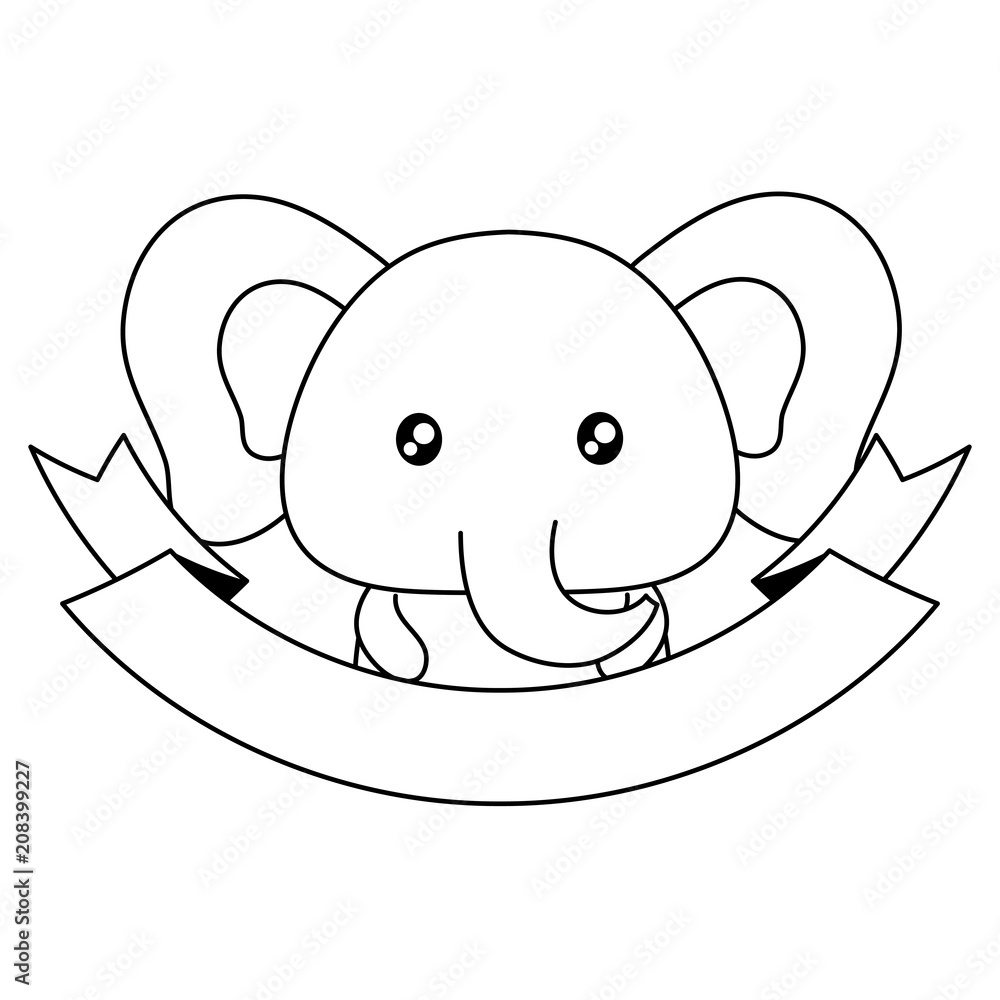 decorative ribbon with cute elephant icon over white background, vector illustration decorative ribbon with cute elephant icon over white background, vector illustration