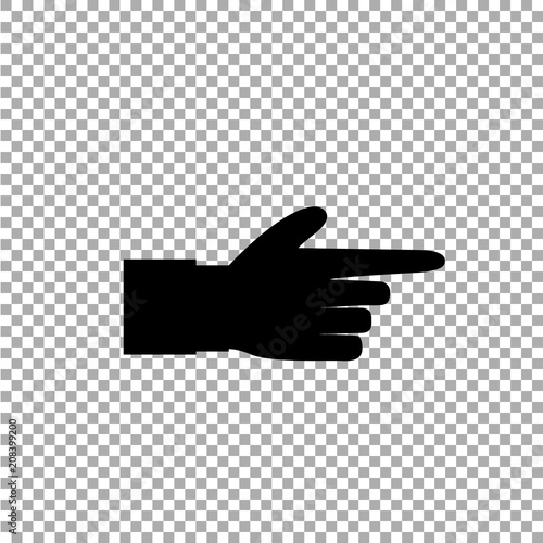 Black icon silhouette of pointing aside finger isolated on transparent background