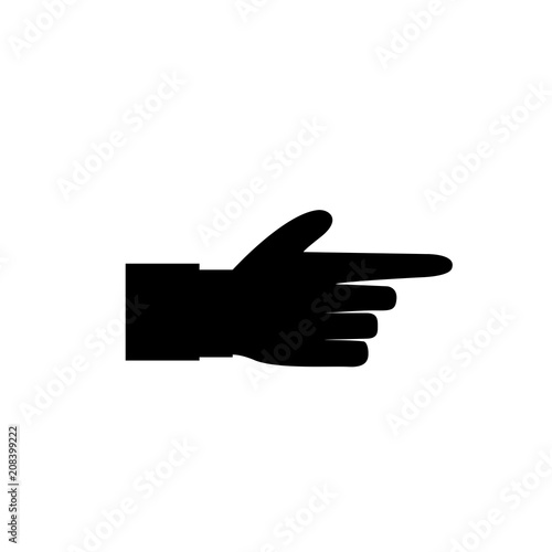 Black icon silhouette of pointing aside finger isolated on white background