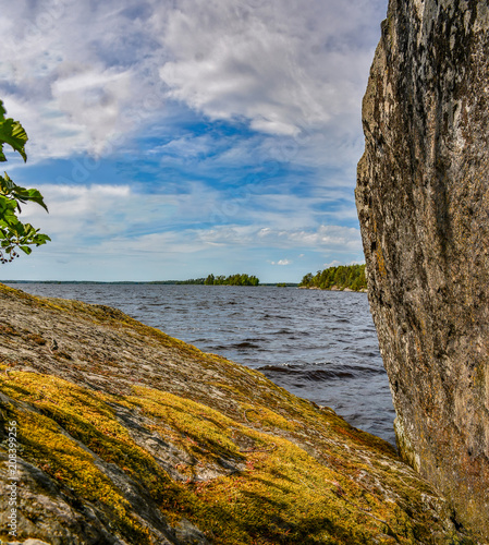 Windy day on lake Vuoksa in the Leningrad region.  Priozersky district. photo