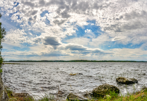 Windy day on lake Vuoksa in the Leningrad region.  Priozersky district.