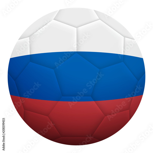 Realistic isolated 3d soccer ball textured with national flag of Russia. Football ball colored with Russian flag.