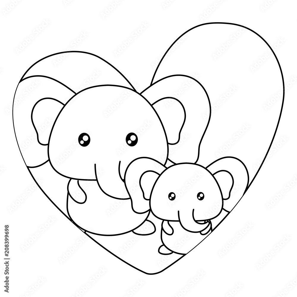 Fototapeta premium heart with cute elephants over white background, vector illustration