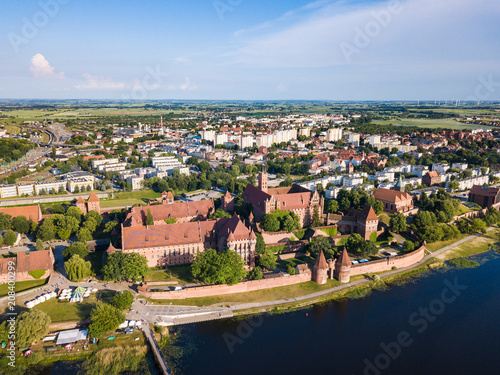 Aerial: The Castle of Malbork in Poland, summer time