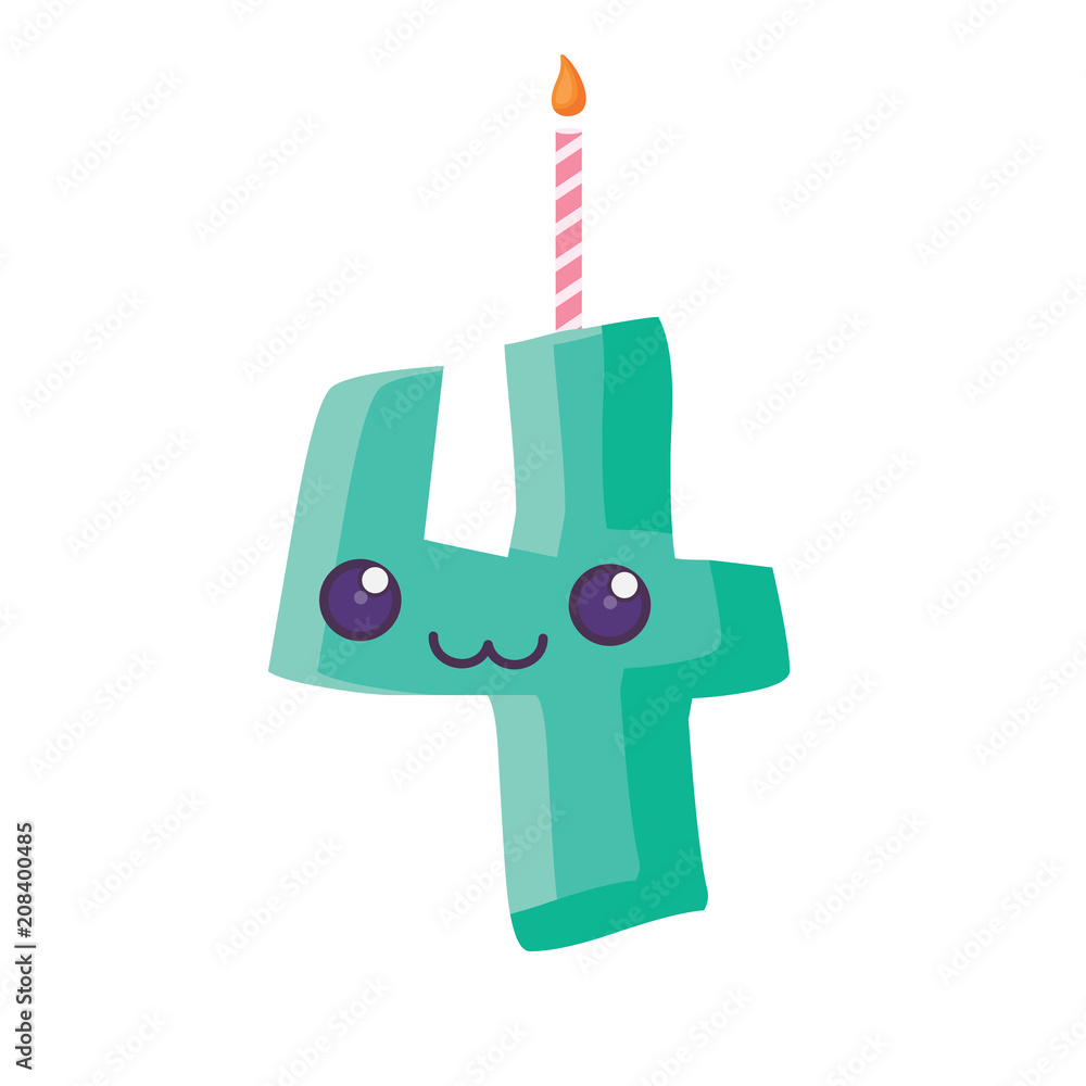 Kawaii birthday candle of number four over white background, vector illustration Kawaii birthday candle of number four over white background, vector illustration