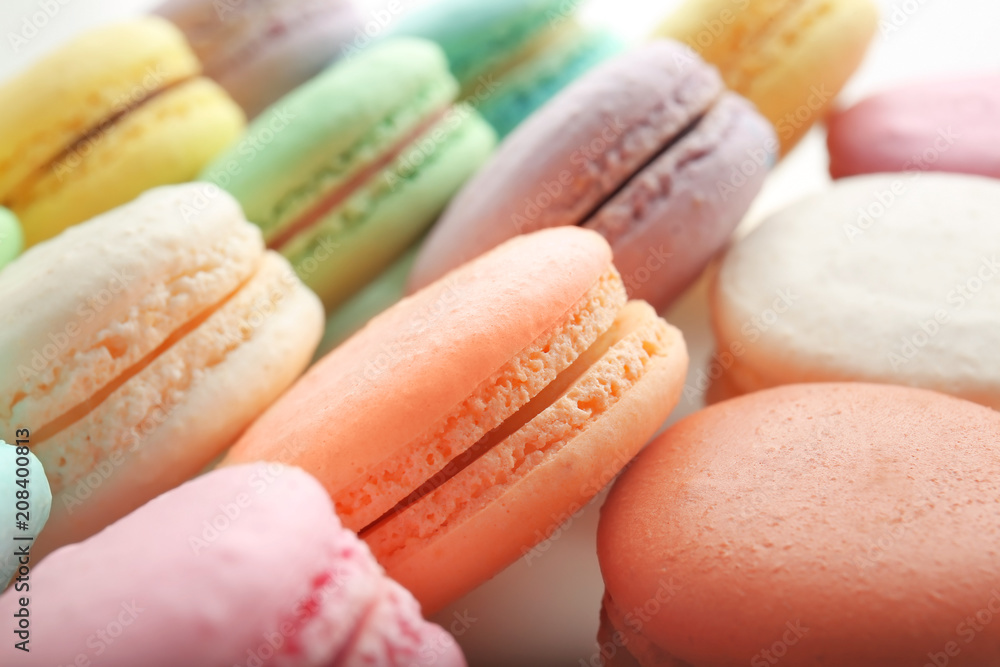 Fototapeta premium Tasty colorful macarons, closeup