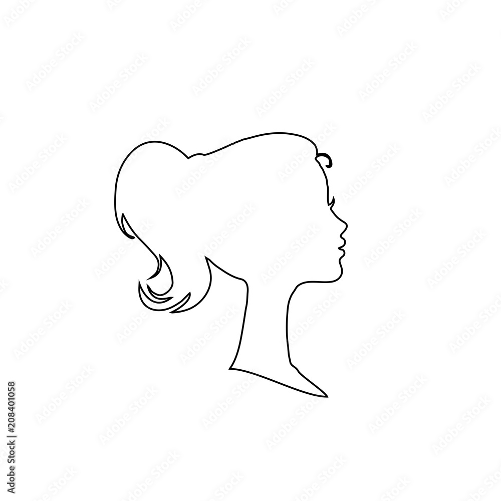 Black profile contour silhouette of young girl or woman head, face profile,  vignette. Stock Vector | Adobe Stock