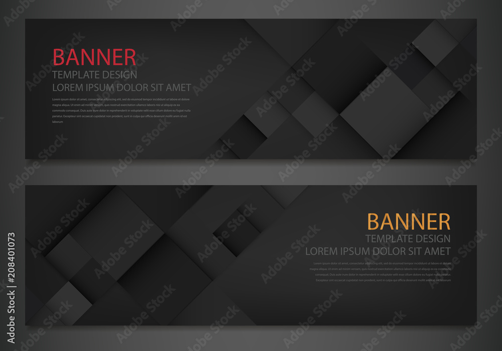 Obraz premium Two abstract black banners. Business design template. Website template. Horizontal banners set. Vector