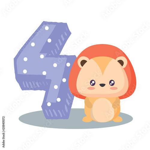 cute lion with number four icon  over white background, vector illustration
