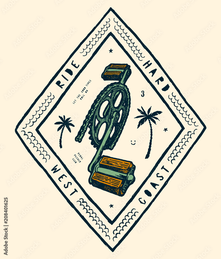 Fototapeta premium west side united states of america bicycle pedals and palms tropical t-shirt print