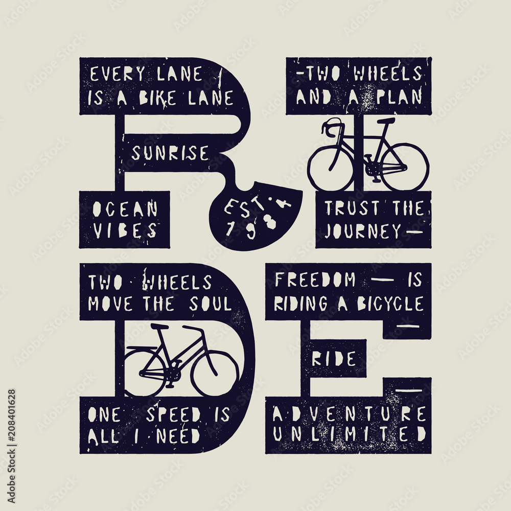 Plakat jeździć na rowerze vintage pogrubionymi literami tekst - napis na rowerze