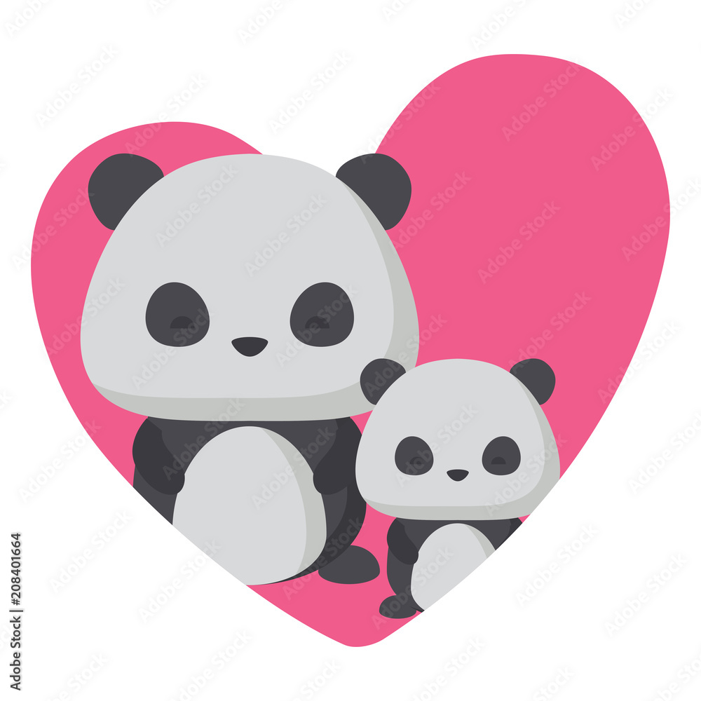 heart with cute panda bears over white background, vector illustration heart with cute panda bears over white background, vector illustration